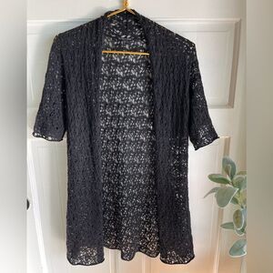 New Eileen is her lace black long sleeve open cardigan